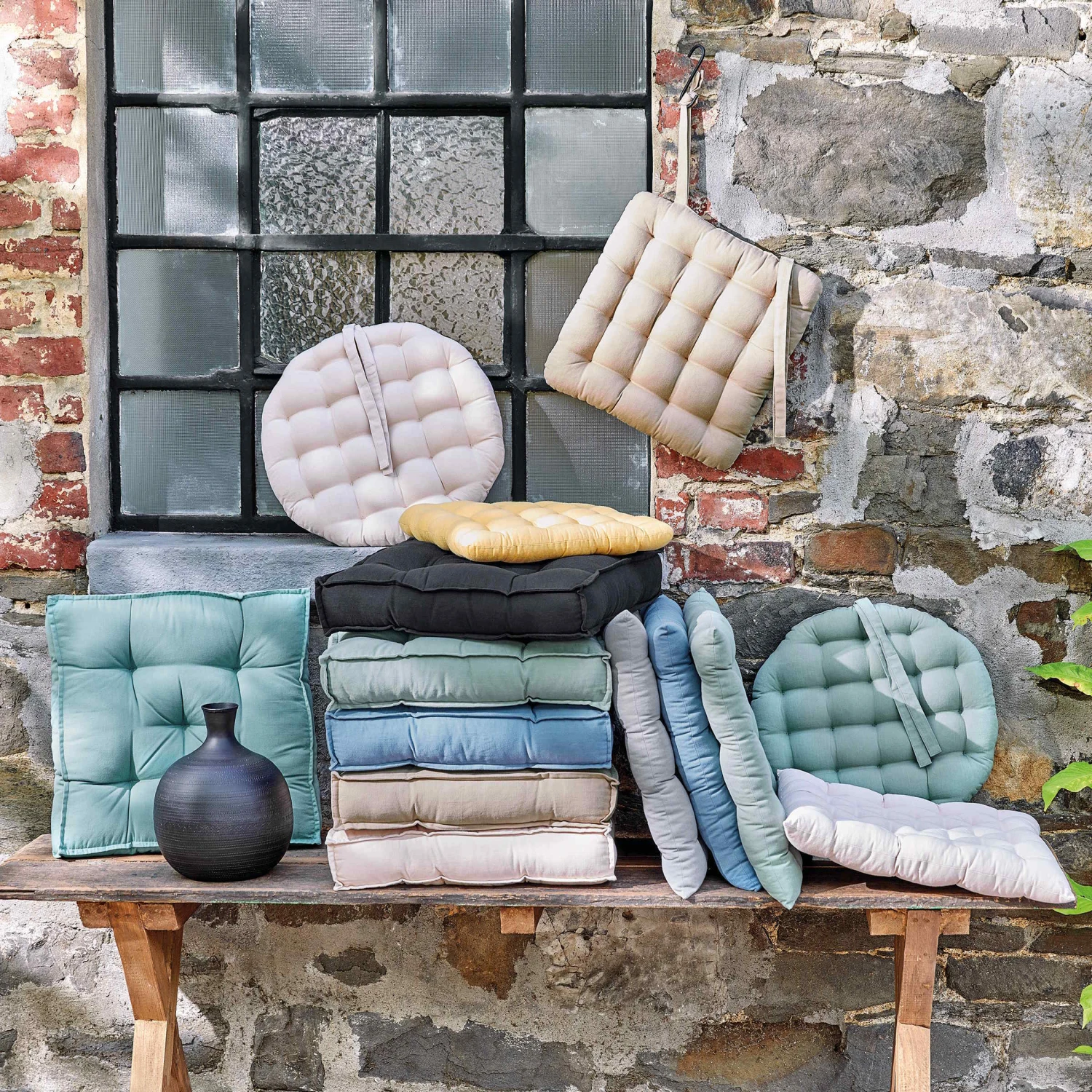 Stuhlkissen Mit Bändchen L 35 X B 37cm SOLID In Creme - Image 2