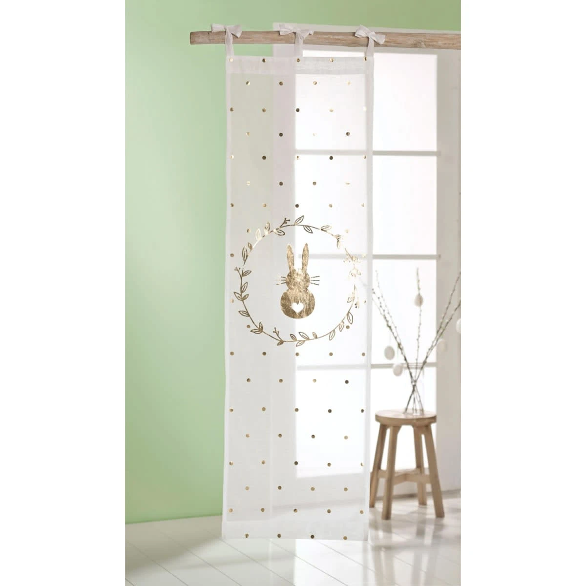 Organdy-Vorhang Hase, Weiß/Goldfarben - Image 2