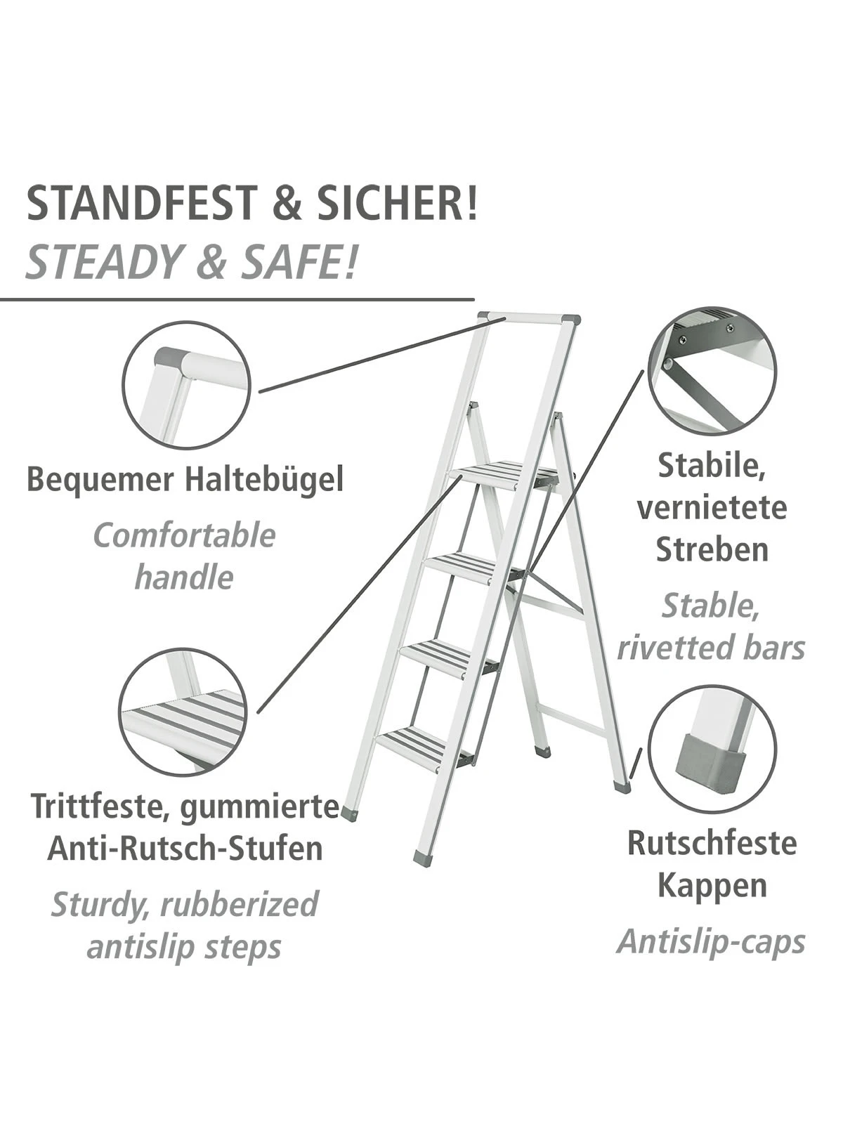 Wenko Alu-Design Klapptrittleiter 4-stufig Weiß In Weiß - Image 2
