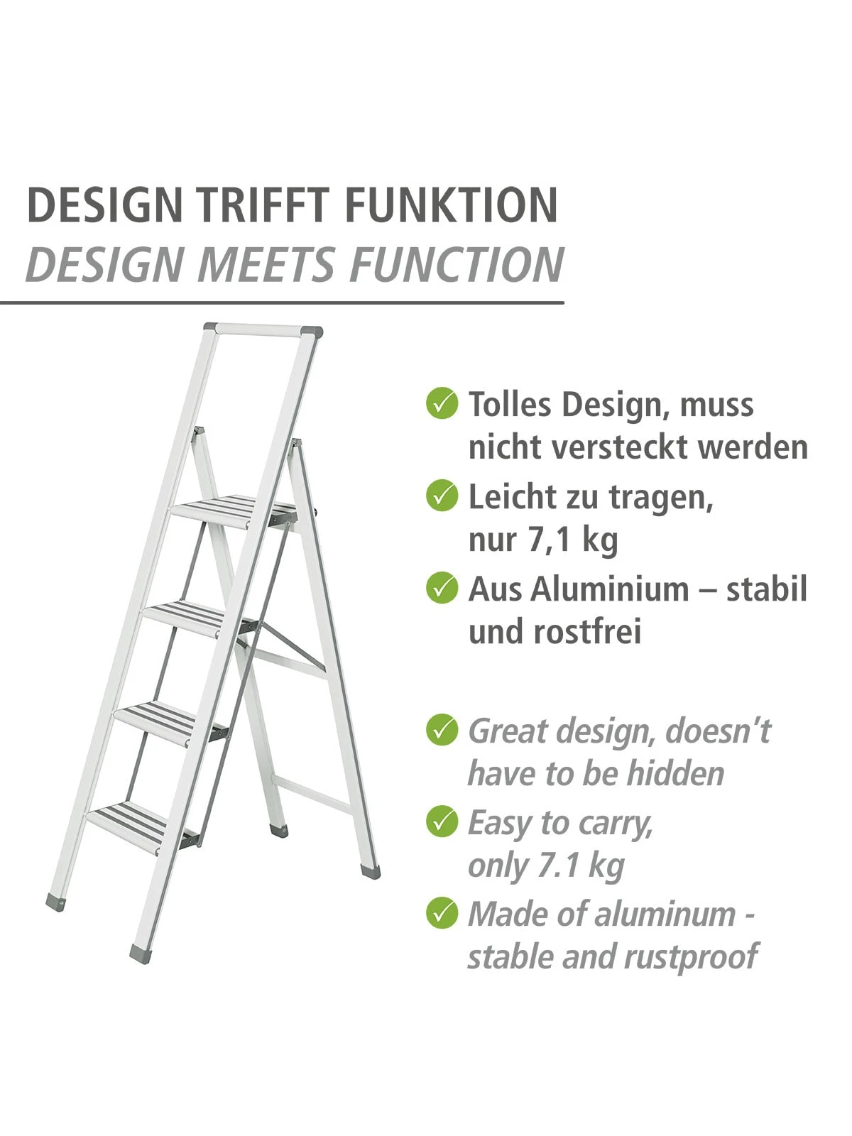 Wenko Alu-Design Klapptrittleiter 4-stufig Weiß In Weiß - Image 3